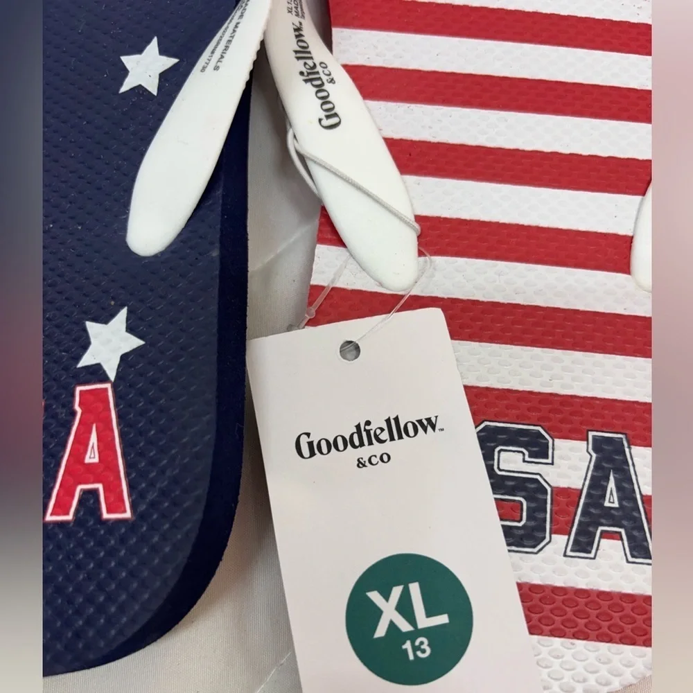 NWT Goodfellow & Co Red, White, and Blue Flip Flops USA American Shoes XL (13)